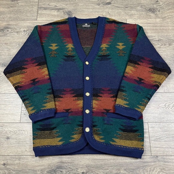 Vintage Structure Cardigan Sweater Adult Small Aztec Southwestern 100% Wool - Picture 1 of 6